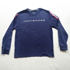Tommy Hilfiger T-Shirt Mens L Navy‎ Logo Long Sleeve Striped Tape Cotton Tee